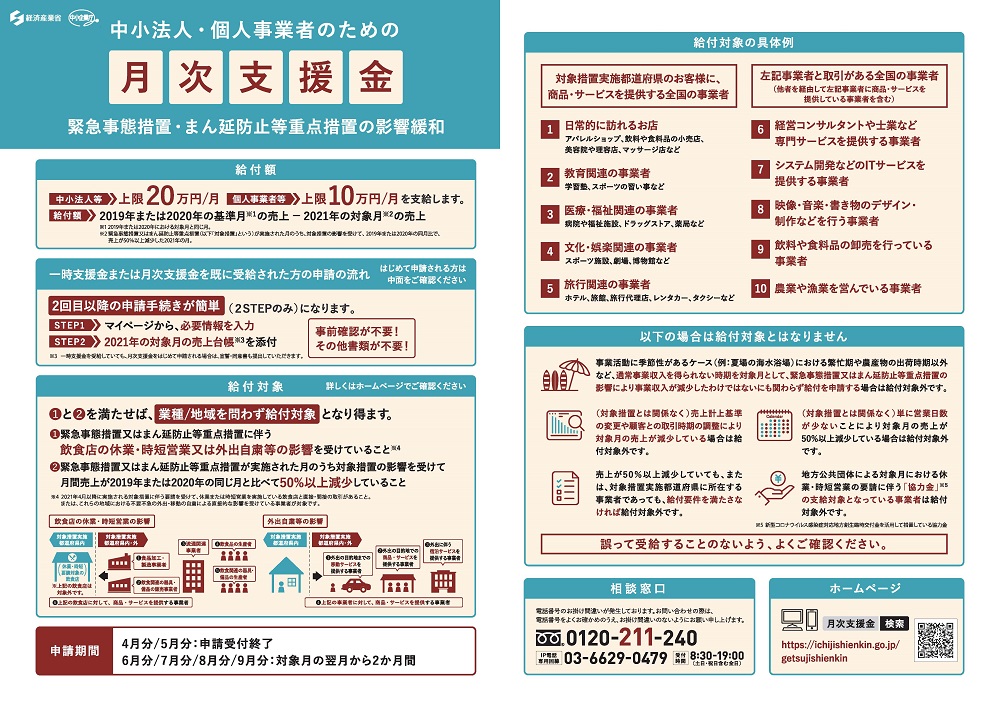 月次支援金のリーフレット