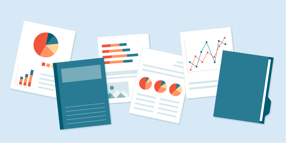 報告書が並んでいるイラスト