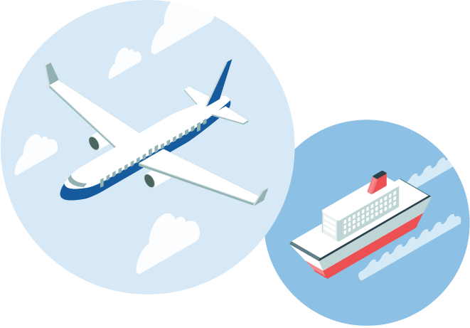 飛行機と船のイラスト