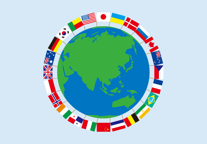 地球と国旗のイラスト