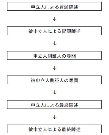 申立人による冒頭陳述被申立人による冒頭陳述申立人側証人の尋問被申立人側証人の尋問申立人による最終陳述被申立人による最終陳述