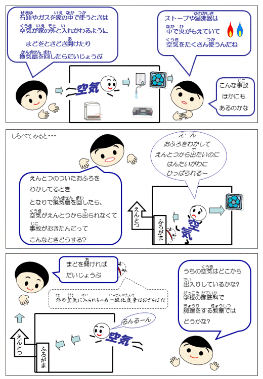 まどをあけたりかんきせんをつかおうね
