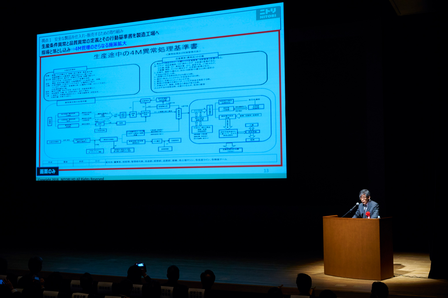 自社の製品安全の取り組みについての講演の様子 株式会社ニトリホールディングス
