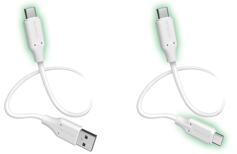 USB-A-USB Type-Cケーブル(USB2.0/温度検知保護/なめらか)とUSB-C-USB-Cケーブル(USB2.0/100W/温度検知保護/なめらか)製品の写真