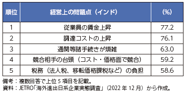 インドにおける経営上の問題点の図