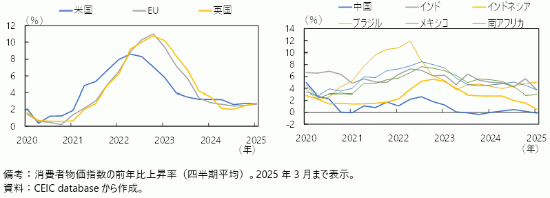 主要国・地域のインフレ率の推移の図