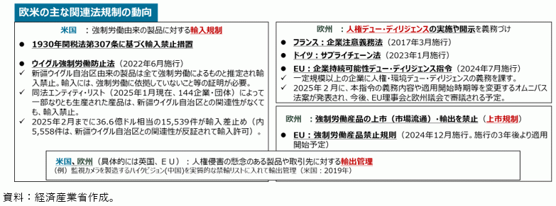 人権に係る欧米の関連法規制の動向の図