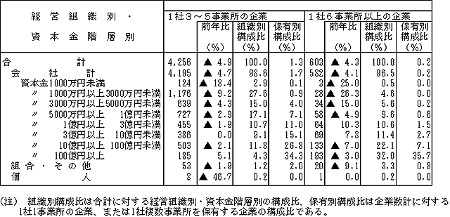 第2表　経営組織別・資本金階層別の事業所数及び企業数