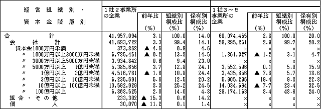 第４表　経営組織別・資本金階層別の出荷額