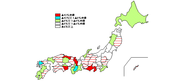 第43図　都道府県別の卸売業の商店数前回比(11年/9年)