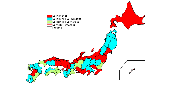 第45図　都道府県別の卸売業の年間販売額前回比(11年/9年)