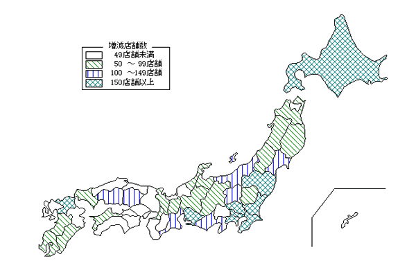 都道府県別大規模小売店舗数の増減